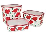 Original Tupperware TUPPERWARE Quadro 2,1 L + 1,3 L + 500 ml weiß rot Blumen Mohn Vorratsdose Ultimo