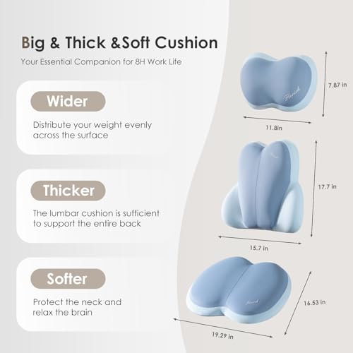 Image of FLORICH 3 PCS Seat Cushion for Carseat Lumbar Support Pillow Car Neck Headrest Pillows Ultrathick Memory Foam Seat Pads Pressure Relief Back Cushion for Office Chair(Blue)
