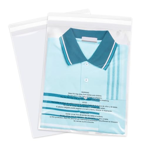 WEPOLY - 9 x 12 (1000 Count) - Clear Poly Bags with Suffocation Warning Self Seal for Packaging Shirts Clothing & FBA - Permanent Adhesive