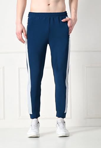 Image of Men's Dobby Lycra Striped Gym, Yoga & Sports Wear Stretchable Dri Fit Track Pant & Jogger with Zipper Pockets Black Large