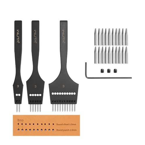 WUTA Removable Circle Leather Hole Punch Lacing Stitching Professional Working Hand Tool Kit Round Hole Puncher Craft Chisel Cutting Punches Kits 2nd Generation 3mm-(2+5+10)