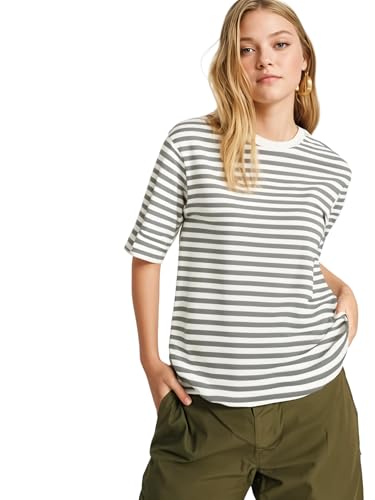Image of Mack Jonney Oversized | Loose Fit | Half Sleeves 100% Cotton Round Neck Striped T-Shirt for WOMEN-MACK640651
