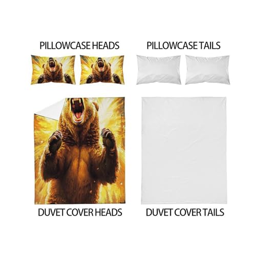 Housse de couette double ours 200x200cm en microfibre avec taies d'oreiller