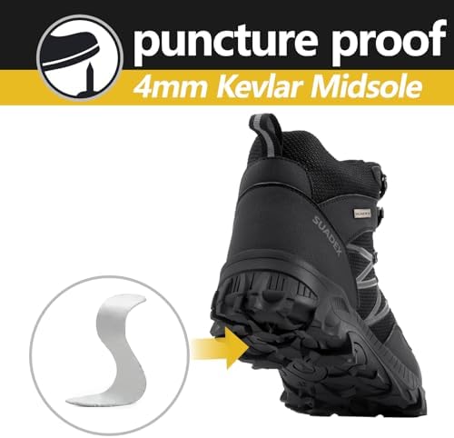 Miniatura 3 de SUADEX Botas de punta de acero para hombre, botas indestructibles de seguridad para el trabajo, zapatos de construcción, punta compuesta
