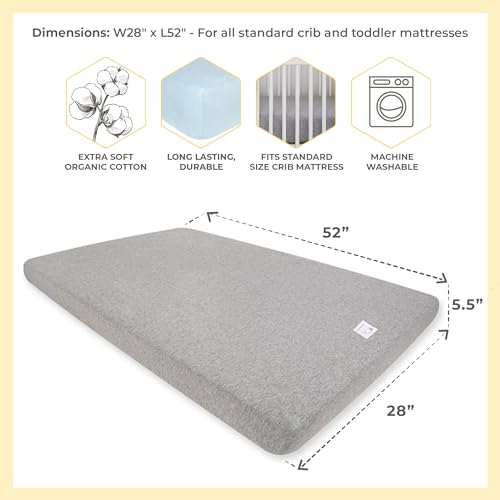 Image of Burt's Bees Baby Essential Organic Cotton Fitted Crib Sheet, Breathable for Boy Girl Standard Crib & Toddler Mattresses