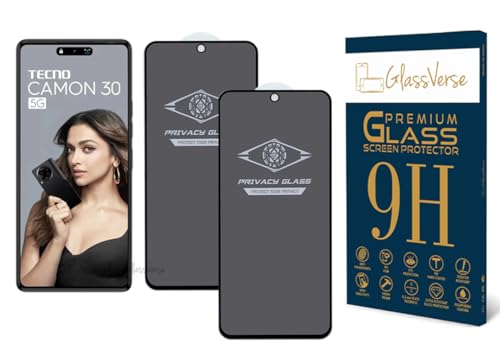 Image of GlassVerse Privacy Tempered Glass for Tecno Camon 30 5G | Anti Spy Screen Protector, 9H Hardness, Edge to Edge, Case Friendly, Hassle-less Installation Kit Included. (Pack of 2)