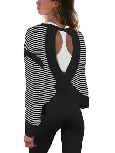 Image of Panadila Womens Open Back Workout Tops Long Sleeve Shirts