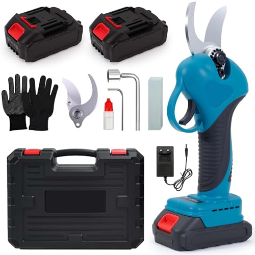 TOPALL Tijeras de Podar Electricas, 33MM Tijeras de Podar Bateria, Profesionales Podadora Electrica con 2 * 2000mAh | 800W Motor Sin Escobillas | Pantalla LCD para Árboles,Huertos,Jardinería
