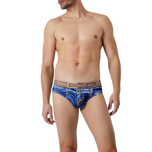 Meshal Men's Cotton Sexy Fake Jean Underwear Stretch 3D Denim