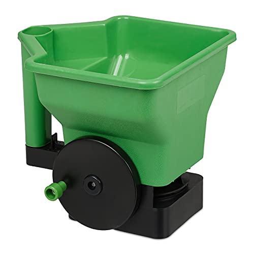 Relaxdays Esparcidor Manual de Abono, Capacidad de 3 litros, Cantidad Ajustable en 3 Niveles, Césped, Verde y Negro