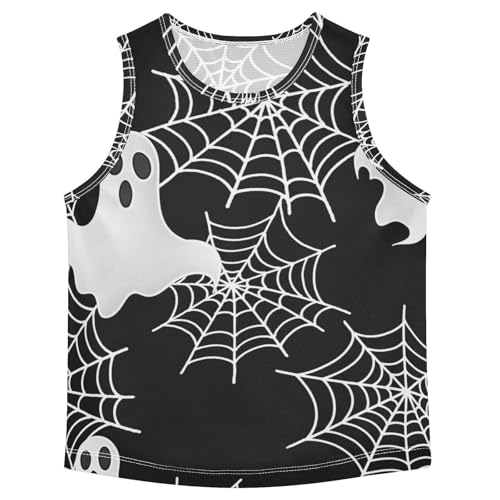 Bolaz Boys Athletic Quick Dry Tank Top Sleeveless Workout T Shirts Age 11-15,White Ghost Spider Web Pattern