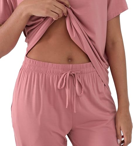 Image of Joyaria Bamboo Viscose Pajamas Women Ultra Soft Short Sleeve Jogger Pants Pjs Set Cooling Sleepwear