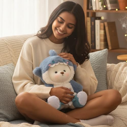 Image of Flufies Plush Soft Toys for New Born Baby and Baby Boy - Soft and Easy Wash Plush - Huggable Plush Toys for Girls and Boys - Soft Toy for Home Decor (Lina in Shark Hoodie)