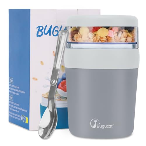 Bugucat 2in1 Müslibecher to Go 500ml+150ml, Praktischer Joghurtbecher & Müslibecher für Picknick,...