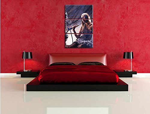 Pixxprint Schöne Frau mit Shisha als Leinwandbild | Größe: 3 Teilig (120x80) | Wandbild| Kunstdruck | fertig bespannt – Bild 4