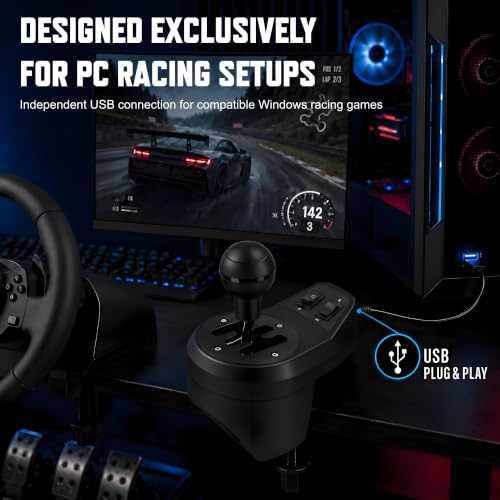 NITHO PC Levier de Vitesse USB Shifter pour Sim Racing, Boîte 6 Vitesses H-Pattern avec Marche Arrière, Plaques Interchangeables H-Pattern & Séquentiel, Shifter pour Volant PC Windows – vue 3