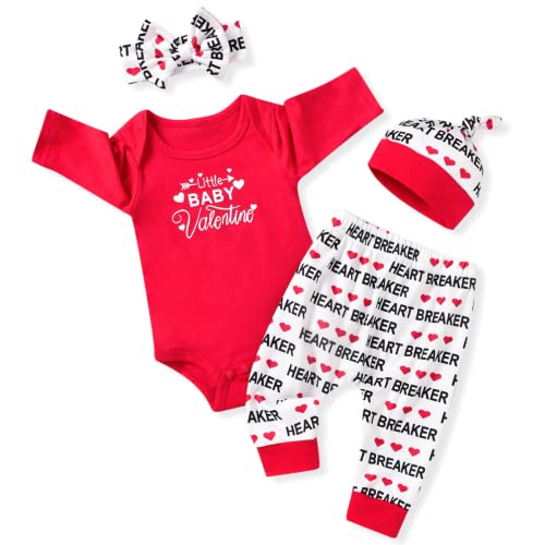 Image of Aalizzwell Neutral Newborn Infant Baby Valentines Day Outfit with Hat Headband