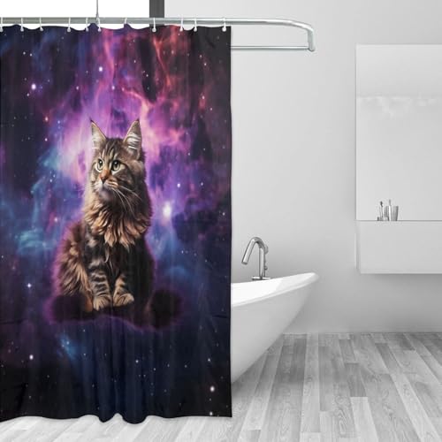 Rideau de douche imperméable chat nébuleuse grand format 182x182 cm