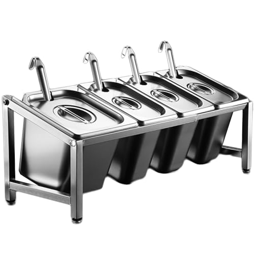 Stainless Steel Spice Rack Organizer Set, 5-Pan Jam Holder for Kitchen Countertop, Ideal for Cafeteria Beverage Storage (19.7 x 7 x 8 in)