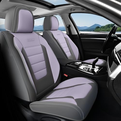 Image of Coverado Car Seat Covers Front, Seat Covers for Cars, Waterproof 2-Pack Car Seat Cushions, Leather Carseat Seat Protectors, Universal Seat Covers Fit for Most Sedans SUV Pick-up Trucks(Gray&Purple)