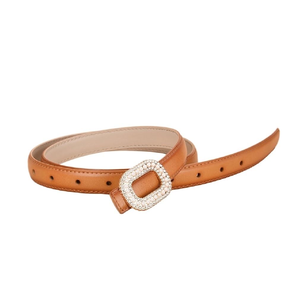 Rhinestone Round Buckle Decorative Belt Versatile Womens Belt Inlaid Pearl