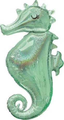 LOONBALLOONSeahorse Sea Horse 38 Inch Mermaid Wishes Sea Horse Holographic Balloon Ocean Pool Party Mylar Balloon