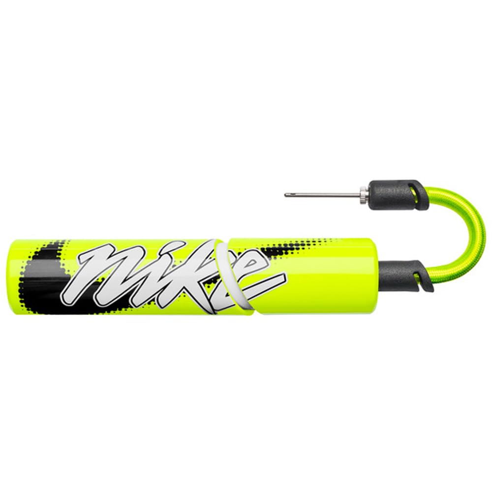Nike Essential Ball Pump, air pump for football, basketball, handball, sports ball pump, compact portable ball inflator, training accessory, Volt/Volt/White, One Size