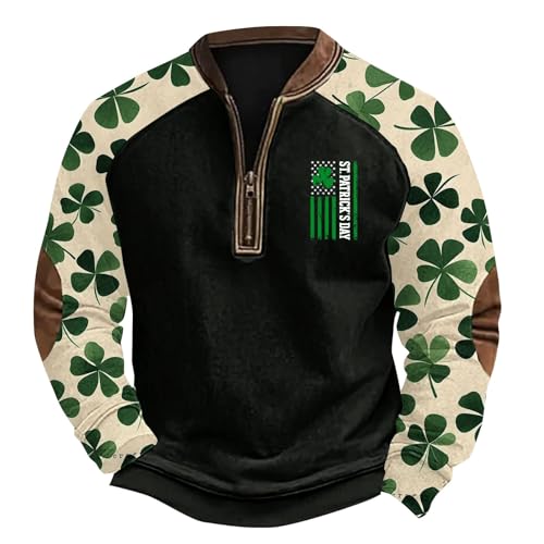 Sudadera para hombre St Patricks Day Media Zip Army Militar de talla grande manga larga para hombre Irish Lucky Shamrock Sudadera Ejército Militar Moda Ropa al aire libre, a, 3XL