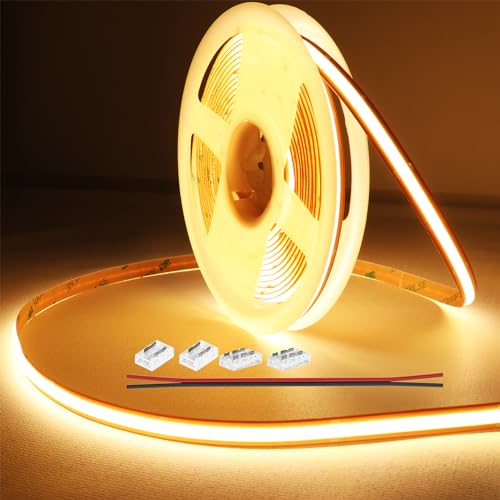 Image of LEDENET COB White LED Strip Light DC24V 8mm 3000K 2640LEDs COB Warm White LED Lights 5M /16.4Ft CRI 90+ Dimmable LED Tape Light Cut at Will for Bedroom(No Adapter and Controller)