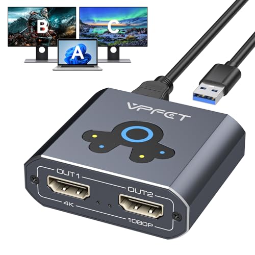 VEDINDUST Adaptateur répartiteur HDMI 4K @ 60 Hz vers Double HDMI Compatible avec Windows XP/7/8/10/11 et macOS pour moniteurs, téléviseurs, projecteurs