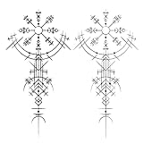 Thor Six sheets Temporary Tattoos for Men and Women Black Abstract Viking Symbols Isolated on White Background Symbol Rune Signs Nordic Ancient Gothic Fake Tattoo Kits Sets For Neck Hands Leg