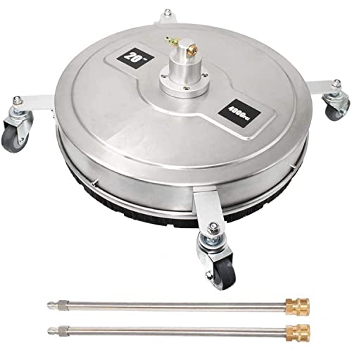 Kit de limpieza de superficies a presión, 4000 PSI de acero inoxidable giratorio plano con ruedas, enchufe rápido de 1/4 pulgadas, 2 varitas de extensión para entrada, acera, limpieza de patio