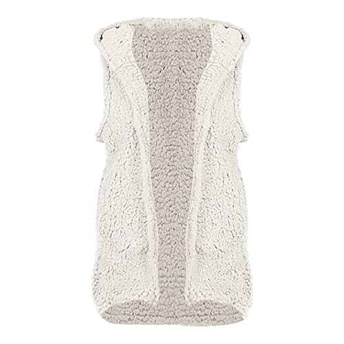 Namtyqx Women's Sherpa Jacket Vest Casual Lapel Fleece Fuzzy Coat Sleveless Outwear Beige #TOP2