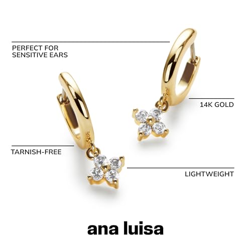 Ana Luisa Huggie Hoop Earrings - Solitaire Pendant Charm Earring - Dainty Hoop Pendant Earrings in 14K Gold Plated and Silver Rhodium Plated - Hypoallergenic, Water-Resistant, and Tarnish-Free4