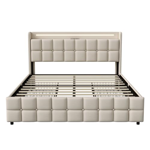 DULRLLY Bett 180x200 mit Stauraum Polsterbett Doppelbett mit 4 Schubladen und Kopfteil Stauraumbetten Jugendbett Funktionsbett 180x200 Bettgestell mit Lattenrost, Ohne Matratz,Linnen (Beige) – Bild 8