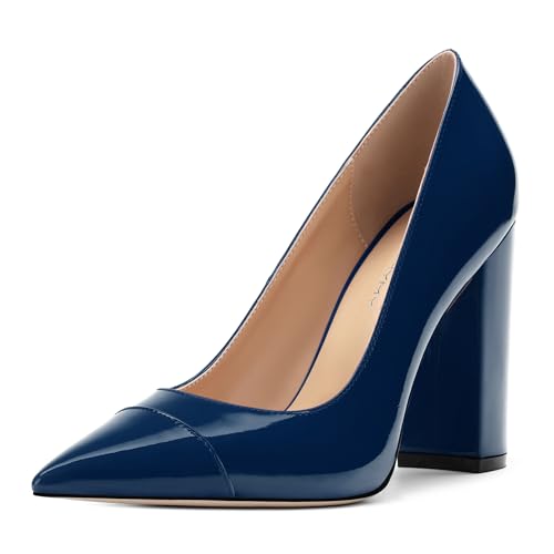 CDXJHYMY Womens Pumps Pointed Toe High Heel Fashion Shoes for Women Women Shoes for Workplace Street and Banquet.3.9inches3.9 inches3.9 inches Navy Blue Patent Size 8