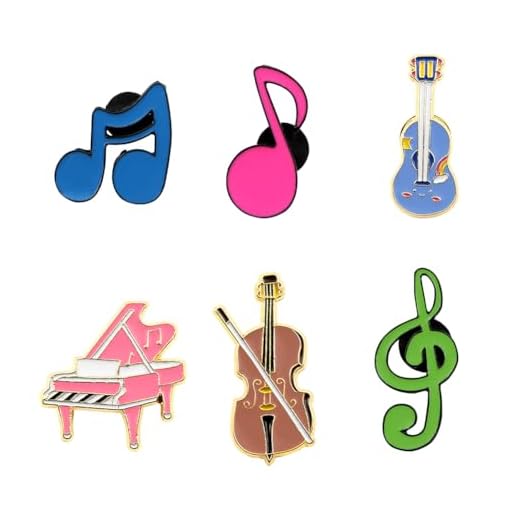 Juego de 6 broches con temática musical, esmaltados, notas musicales, guitarra, violín, piano, broches, instrumentos, alfileres de solapa para cumpleaños, niñas, niños, bufanda, mochila, insignias