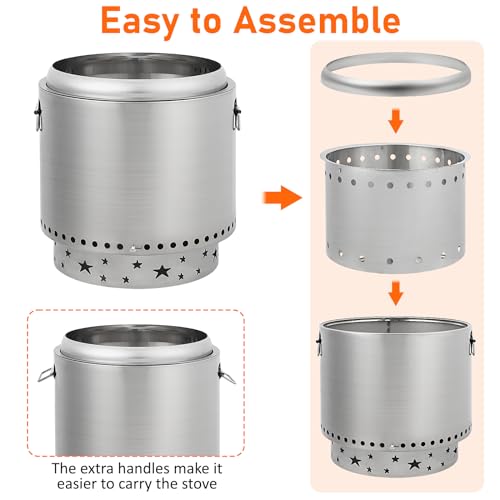 16.5inch Protable Smokeless Fire Pit, Fire Pit with Handles Design, Stainless Steel Stove Wood Burning, Removable Ash Pan, Ideal for Camping, Garden