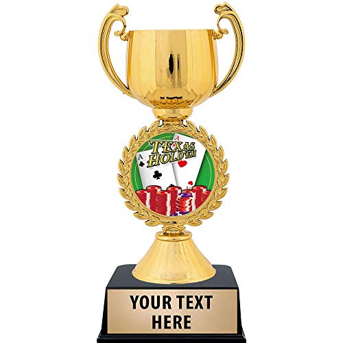 Crown Awards Personalized Poker Trophy, 7.25" Gold Cup Texas Hold Em Trophies with Free Custom Engraving 5 Pack Prime
