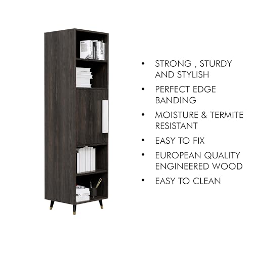 Image of Bniture Bookshelf for Home | Engineered Wood Book Shelf with 1 Door & 4 Shelf | Open Book Shelf Stand for Library | Multipurpose Display Organizer for Living Room, Study & Office | Flower Wenge
