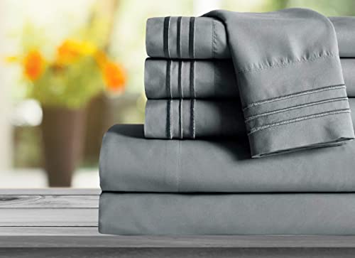Image of Mocassi Full Sheet Set - Luxury Hotel 1800 Premier Bedding Sheets & Pillowcases - Ultra Soft Breathable & Cooling Bed Sheets - Deep Pocket - Wrinkle Resistant - 6 Piece Set - Full, Gray