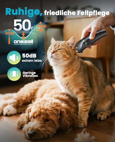 oneisall Leise Hundeschermaschine Upgrade Pro, Profi Schermaschine Hund Katze 2000mAh Wiederaufladbar, IPX7 Wasserdichtes Tierhaarschneidemaschine für die Fellpflege zu Hause