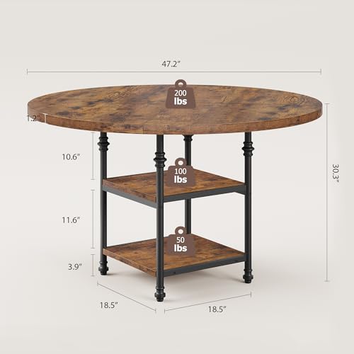 IDEALHOUSE-47-Inch-Round-Dining-Table-for-4-Kitchen-Dining-Room-Table-with-Storage-Shelves-and-Elegant-Roman-Metal-Legs-Circle-Kitchen-Table-for-Dining-Kitchen-Living IDEALHOUSE 47 Inch Round Dining Table for 4 Kitchen Dining Room Table with Storage Shelves and Elegant Roman Metal Legs Circle Kitchen Table for Dining Kitchen Living