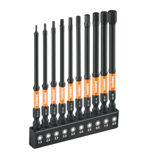 Image of toolant Impact Hex Head Allen Wrench Drill Bit Set 10pcs (Metric), 1 /4 inch Hex-Shank S2 Steel Hex Bits Set, CNC Machined Tips with Magnetism, 4 inch Long with Storage Box