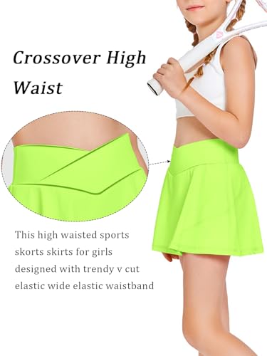 Image of Haloumoning Girls Tennis Skirt High Waisted Athletic Skorts | Pockets Shorts, Crossover,Workout Golf Running Skirts