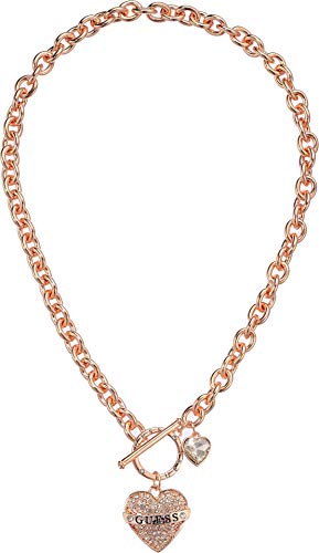 GUESS Collier à bascule pour femme avec pendentif en forme de cœur avec logo, taille unique, Verre, Cristal