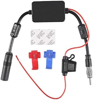 ACEIRMC Universal Car Stereo FM Radio Antenna Signal Booster Amplifier Amp,12V Power Supply DIN Plug Connector Adapter for Vehicle Truck SUV Car Audio Radio Stereo Media Head Unit Receiver