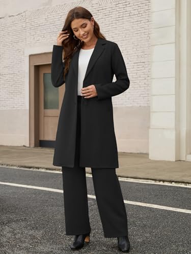 Women's 2 Piece Sets Dressy Casual Coatigan Pea Coat Wide Leg Pants Suit Winter Lounge Outfits - Image 6