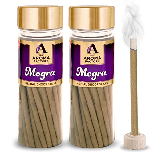Image of The Aroma Factory Organic Mogra Dhoop Batti Sticks for Pooja with dhup Incense Holder Stand,Best for Long Lasting Fragrances (Pack of 2x100g)