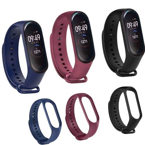 Kit 3 Pulseiras para MI Band 3 e 4 Cores Preto Azul e Vinho Marsala Silicone Bracelete Com Pino Resi